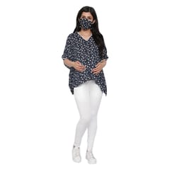 Mometernity Navy White Floral Maternity Kaftan Top
