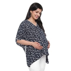 Mometernity Navy White Floral Maternity Kaftan Top