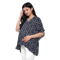 Mometernity Navy White Floral Maternity Kaftan Top