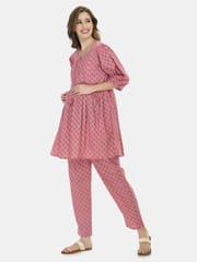 Mometernity Pink All over Floral Print Maternity Top & Pant set