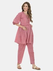 Mometernity Pink All over Floral Print Maternity Top & Pant set