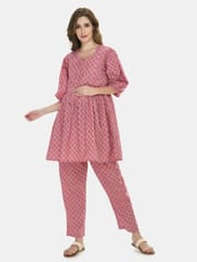 Mometernity Pink All over Floral Print Maternity Top & Pant set