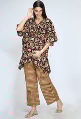 Mometernity Black Floral Cotton Maternity & Nursing Kaftan Top & Pant Set