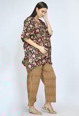 Mometernity Black Floral Cotton Maternity & Nursing Kaftan Top & Pant Set