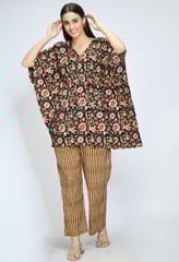 Mometernity Black Floral Cotton Maternity & Nursing Kaftan Top & Pant Set