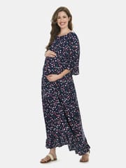 Mometernity Navy Floral Ditsy Print Maternity & Nursing Maxi Dress