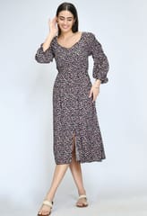 Mometernity Black Floral Disty Print Moss Crape Maternity & Nursing Dress