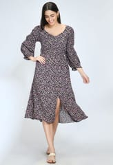 Mometernity Black Floral Disty Print Moss Crape Maternity & Nursing Dress