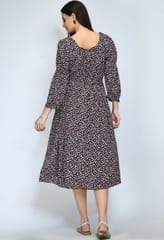 Mometernity Black Floral Disty Print Moss Crape Maternity & Nursing Dress