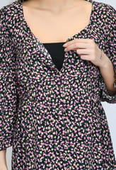 Mometernity Black Floral Disty Print Moss Crape Maternity & Nursing Dress