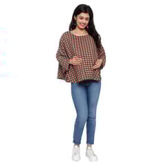 Mometernity Geometric Print Maternity Poncho Cape Top
