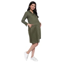 Mometernity Asymmetric Olive Button Down Maternity & Nursing Shirt Dress