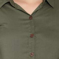 Mometernity Asymmetric Olive Button Down Maternity & Nursing Shirt Dress
