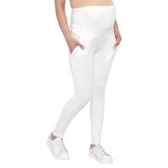 Mometernity Off White Over Belly Maternity Leggings With Pockets