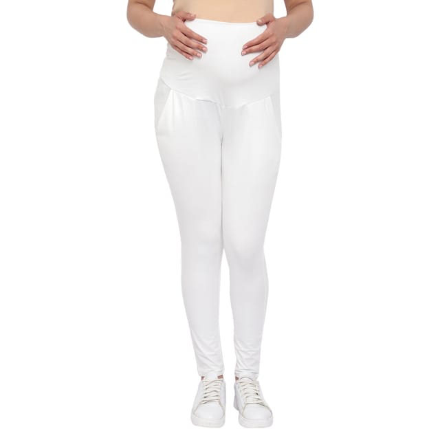 Mometernity Off White Over Belly Maternity Leggings With Pockets