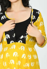 Mometernity Yellow & Black Elephant Print Maternity & Nursing Maxi Dress