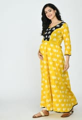 Mometernity Yellow & Black Elephant Print Maternity & Nursing Maxi Dress