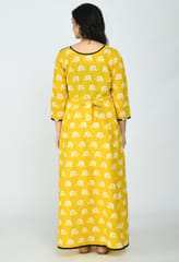 Mometernity Yellow & Black Elephant Print Maternity & Nursing Maxi Dress