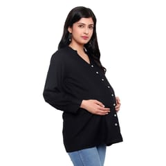 Mometernity Black Solid Button Down Maternity & Nursing Shirt