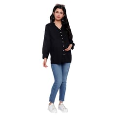 Mometernity Black Solid Button Down Maternity & Nursing Shirt