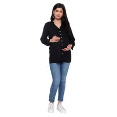 Mometernity Black Solid Button Down Maternity & Nursing Shirt
