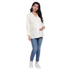 Mometernity Off White Solid Button Down Maternity & Nursing Shirt