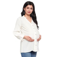 Mometernity Off White Solid Button Down Maternity & Nursing Shirt