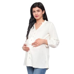 Mometernity Off White Solid Button Down Maternity & Nursing Shirt