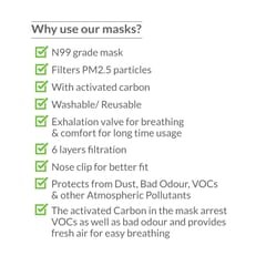 SIRONA BodyGuard Reusable Anti Pollution Face Mask with Activated Carbon, N99 + PM2.5 for Men and Women - Medium