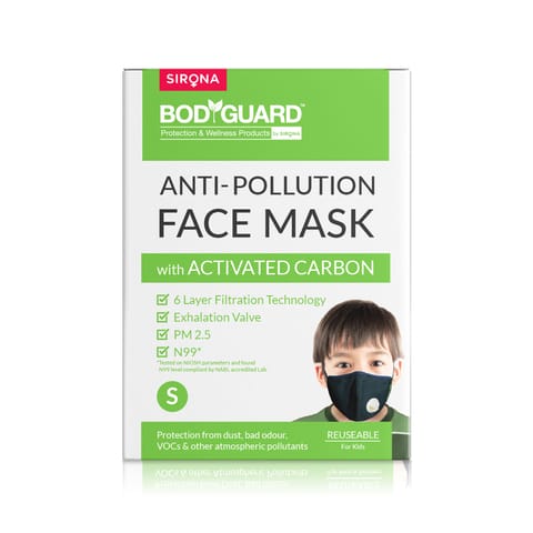 SIRONA BodyGuard Reusable Anti Pollution Face Mask with Activated Carbon, N99 + PM2.5 for Kids