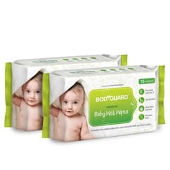 BodyGuard Premium Paraben Free Baby Wet Wipes with Aloe Vera - 144 Wipes (2 Pack, 72 each)
