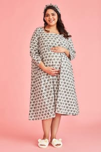 The Mama Project Squirrell Grey Dress & Robe Maternity Night Set