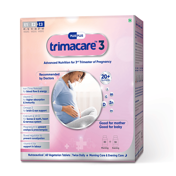 TRIMACARE™ 3 Prenatal Multivitamin for Pregnancy | Folic Acid | Vitamin C | Vitamin D | Vitamin k | Calcium, Iron, Magnesium | Omega 3 Fatty Acid | Third Trimester
