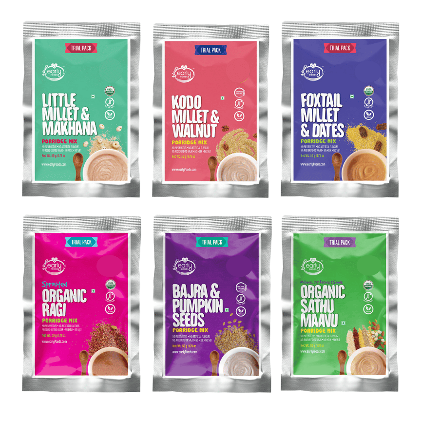 Early Foods 6 Trial Packs - Organic Millet Porridge Mixes Combo - 50g each X 6
