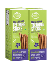 Early Foods Pack of 2 - Ragi and Sesame Jaggery Teething Sticks 150g X 2, Kids Snack Combo