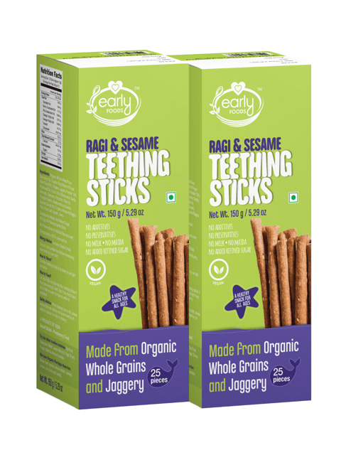 Early Foods Pack of 2 - Ragi and Sesame Jaggery Teething Sticks 150g X 2, Kids Snack Combo
