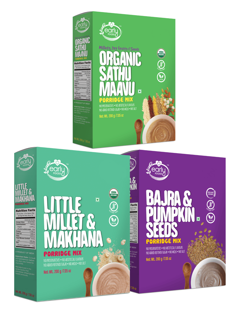 Early Foods Combo of 3 Organic Millet Porridges - Breakfast Cereal Combo for Kids
