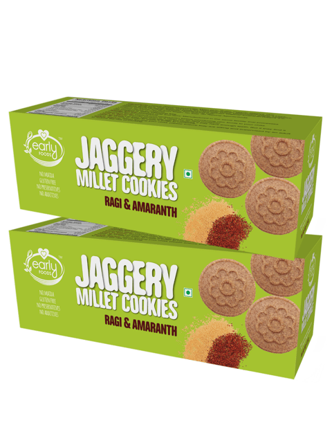 Early Foods Pack of 2 - Organic Ragi and Amaranth Jaggery Cookies 150g X 2