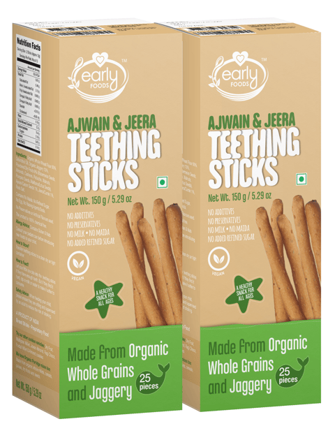 Early Foods Pack of 2 - Whole Wheat Ajwain Jaggery Teething Sticks 150g X 2