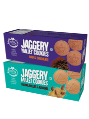 Early Foods Assorted Pack of 2 - Foxtail Almond and Ragi Choco Jaggery Cookies X 2, 150g each