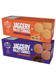 Early Foods Assorted Pack of 2 - Jowar and Ragi Choco Jaggery Cookies X 2, 150g each