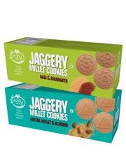 Early Foods Assorted Pack of 2 - Foxtail Almond and Ragi Amaranth Jaggery Cookies X 2, 150g each