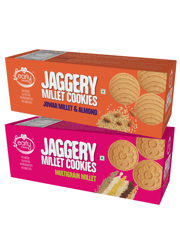 Early Foods Assorted Pack of 2 - Jowar and Multigrain Millet Jaggery Cookies X 2, 150g each