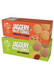 Early Foods Assorted Pack of 2 - Jowar and Ragi Amaranth Jaggery Cookies X 2, 150g each