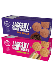 Early Foods Assorted Pack of 2 - Multigrain Millet and Ragi Choco Jaggery Cookies X 2, 150g each