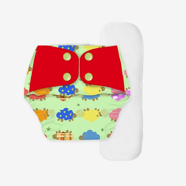 Regular Diaper by Snugkins Freesize Reusable, Waterproof and Washable Cloth Diapers for day time use - Dreamy sheep