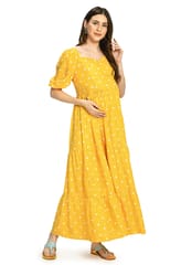 Mometernity All Over Polka Dot Tiered Maternity and Nursing Maxi Dress - Yellow