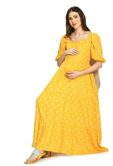 Mometernity All Over Polka Dot Tiered Maternity and Nursing Maxi Dress - Yellow