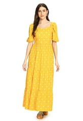 Mometernity All Over Polka Dot Tiered Maternity and Nursing Maxi Dress - Yellow