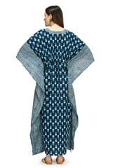 Mometernity Indigo Block Print Cotton Maternity and Nursing Full Length Kaftan - Indigo